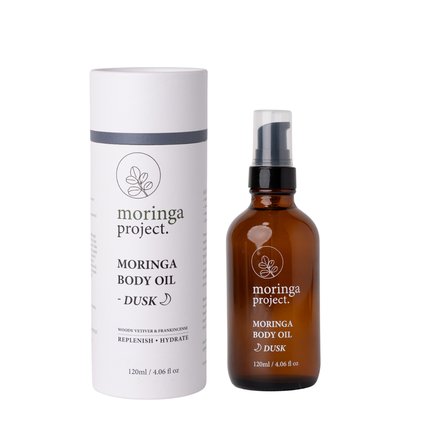Moringa Body Oil Dusk Tube and Bottle